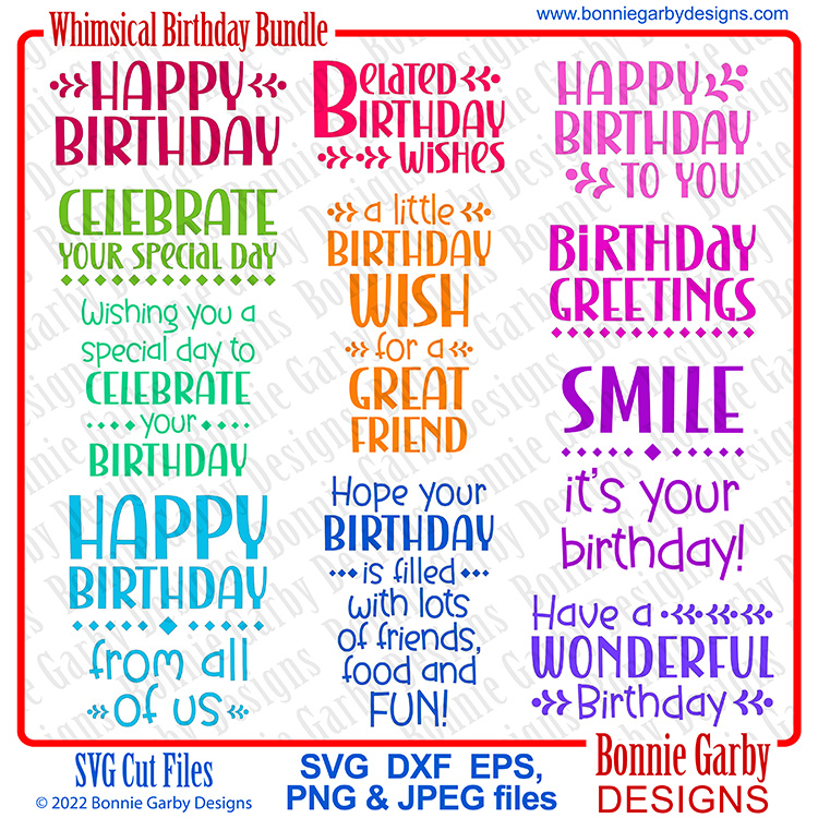 Whimsical Birthday SVG/Clip Art Bundle